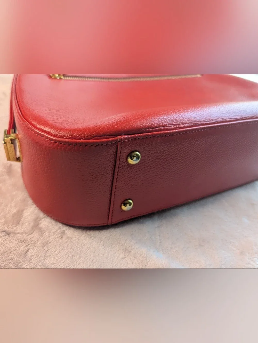 Vintage MCM Red Leather Shoulder Bag with Gold Hardware
